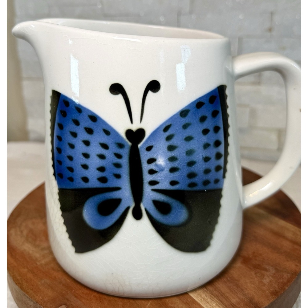 Vintage Arabia Finland Blue Butterfly Large Pitcher 6.5"